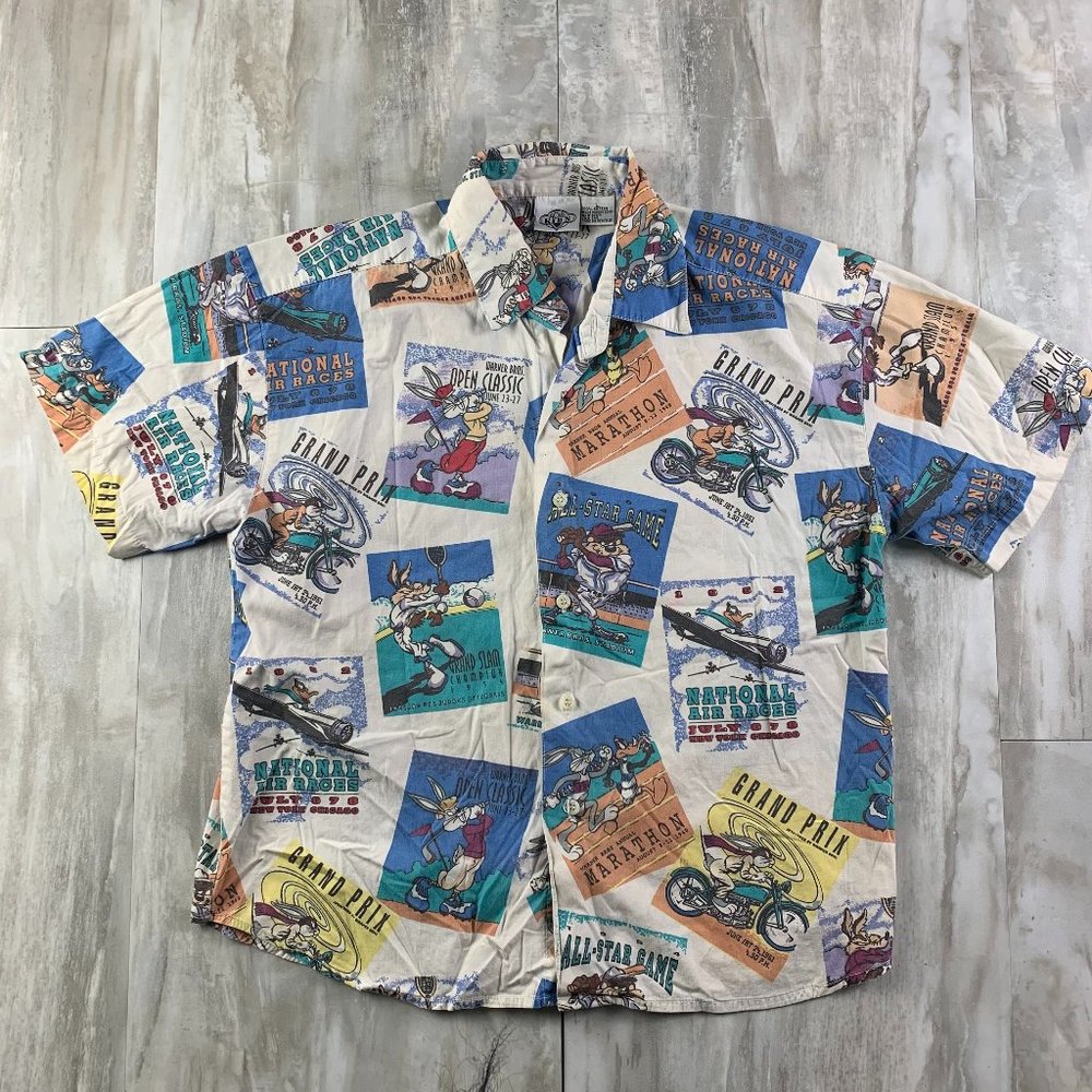 Vintage Acme Kids Boys Bugs Bunny, Taz, Daffy Duck Cotton Shirt Size Large